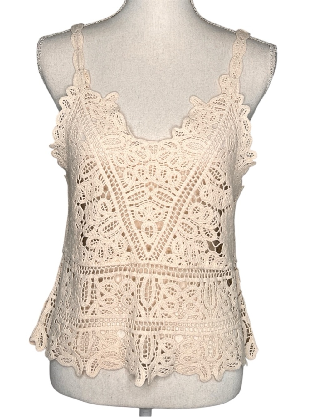 EMAMODA Paris Cream Crochet Crop Top Sleeveless Festival Boho Womens Size M/L